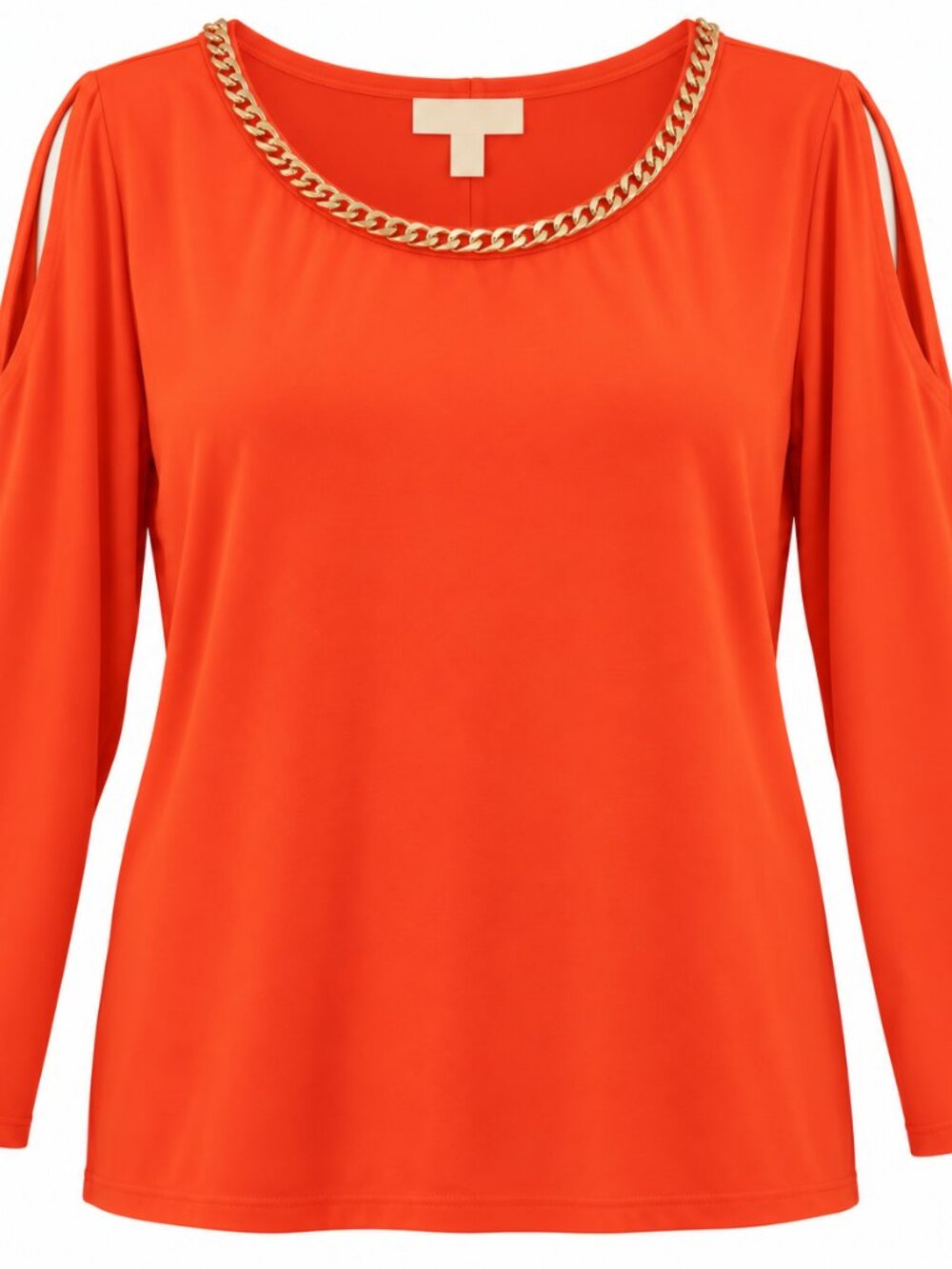 Orange Gold Chain Neck Split Sleeve Blouse Women's Dressy Top